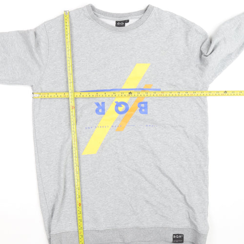 BQR Men's Grey Graphic Pullover Sweatshirt L Regular Fit
