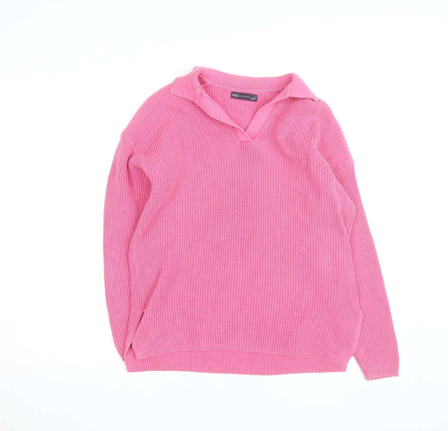 Marks and Spencer Women’s Pink Collared Ribbed Cotton Pullover Jumper M