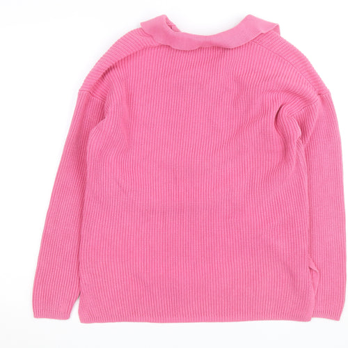 Marks and Spencer Women’s Pink Collared Ribbed Cotton Pullover Jumper M