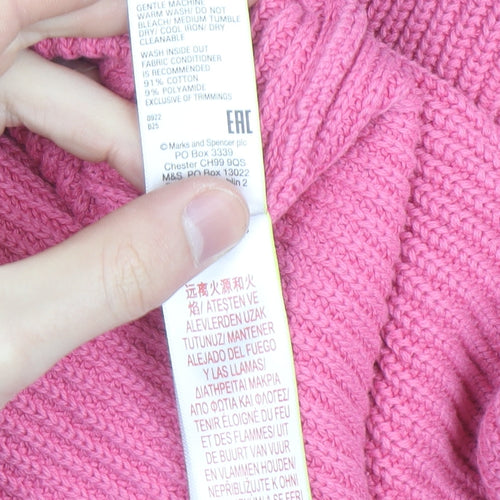 Marks and Spencer Women’s Pink Collared Ribbed Cotton Pullover Jumper M