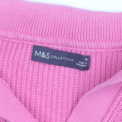 Marks and Spencer Women’s Pink Collared Ribbed Cotton Pullover Jumper M