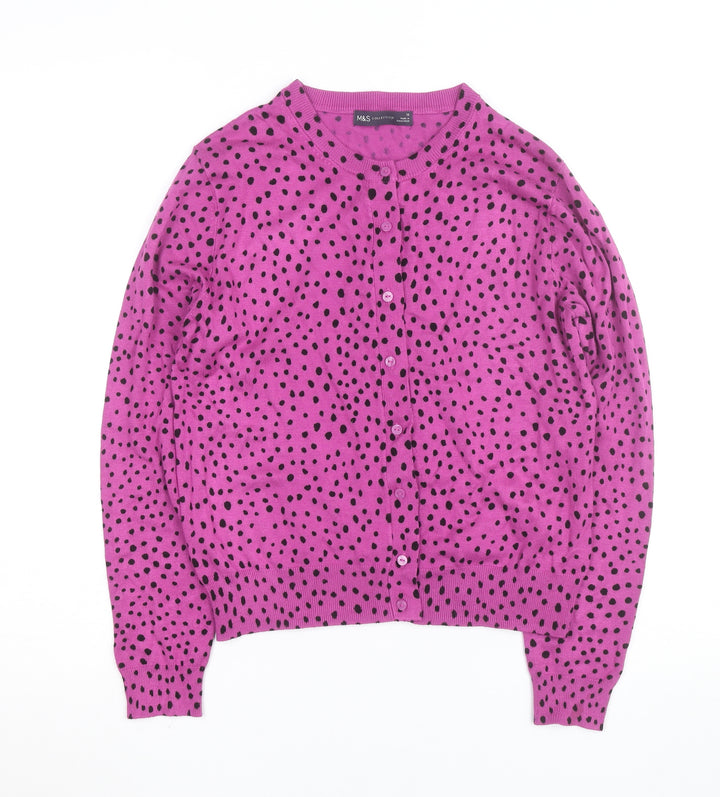 Marks and Spencer Women Purple Polka Dot Cardigan Size 12