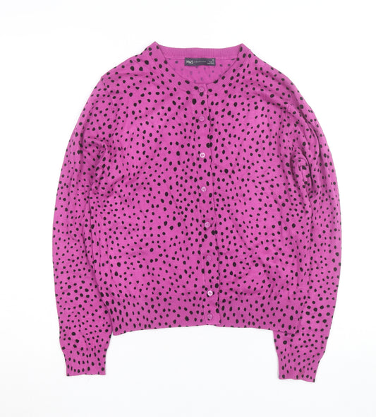 Marks and Spencer Women Purple Polka Dot Cardigan Size 12