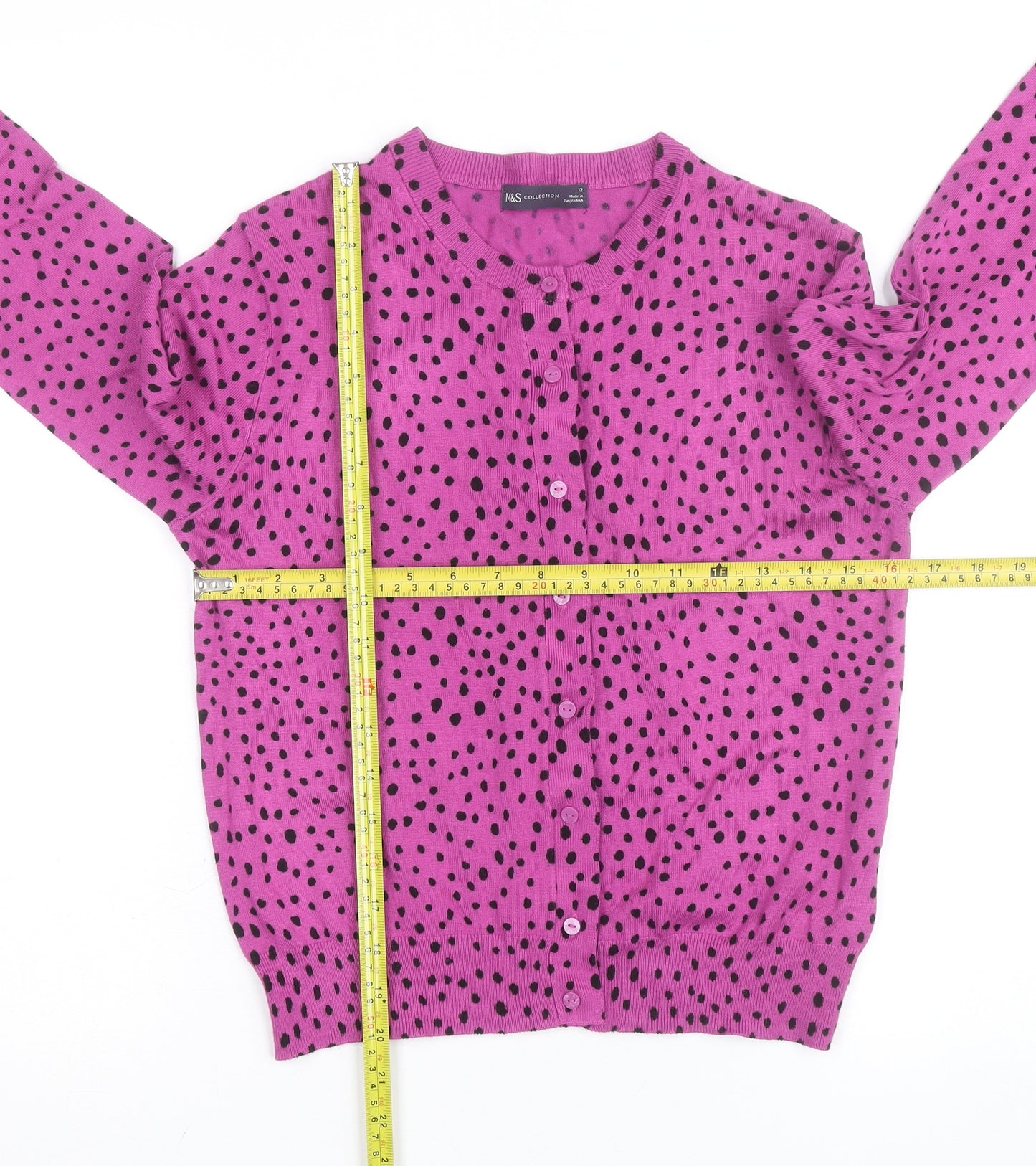 Marks and Spencer Women Purple Polka Dot Cardigan Size 12