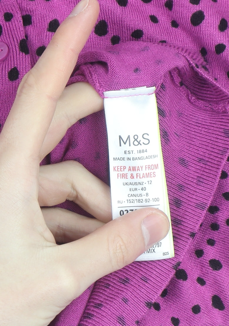 Marks and Spencer Women Purple Polka Dot Cardigan Size 12
