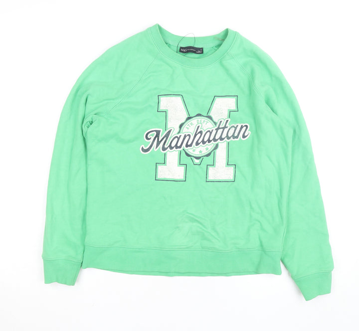 Marks and Spencer Women's Green Manhattan Graphic Sweatshirt Small