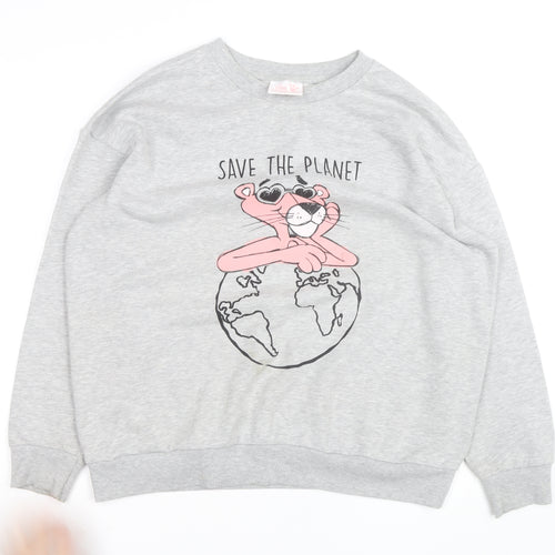 Pink Panther Women's Grey Pullover Sweatshirt Size L Save the Planet