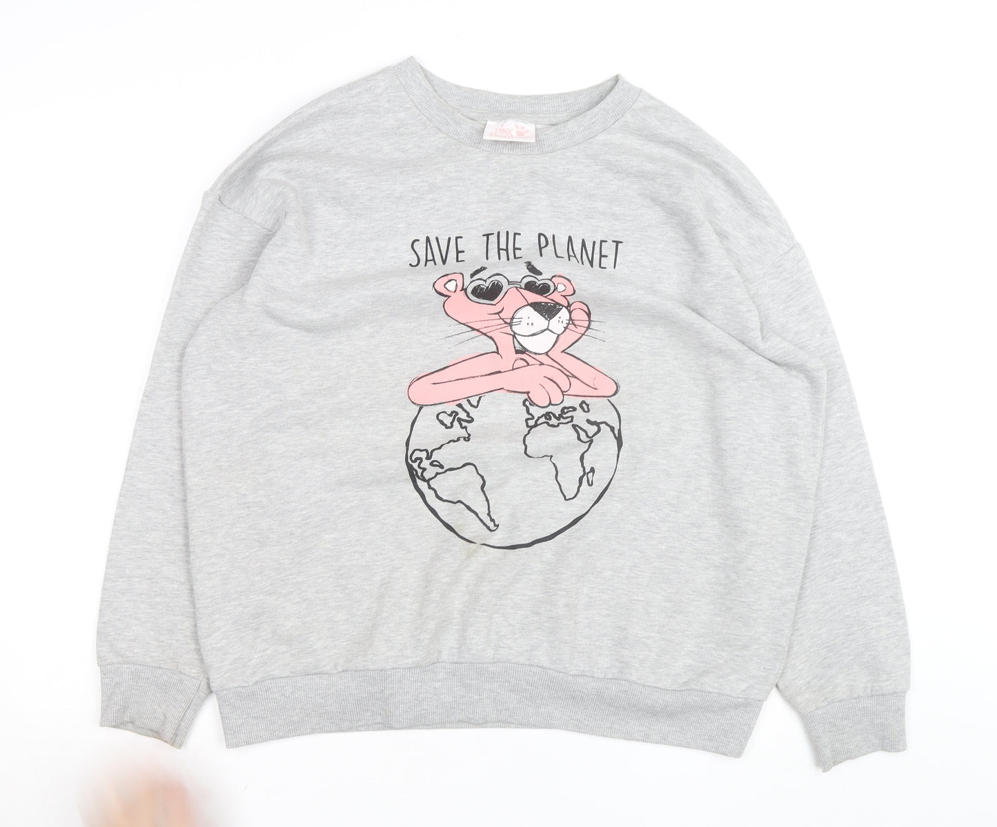 Pink Panther Women's Grey Pullover Sweatshirt Size L Save the Planet