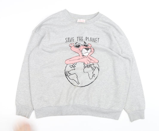Pink Panther Women's Grey Pullover Sweatshirt Size L Save the Planet