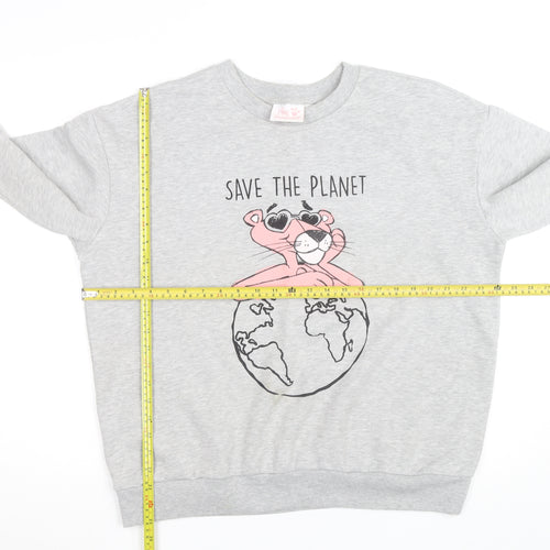 Pink Panther Women's Grey Pullover Sweatshirt Size L Save the Planet