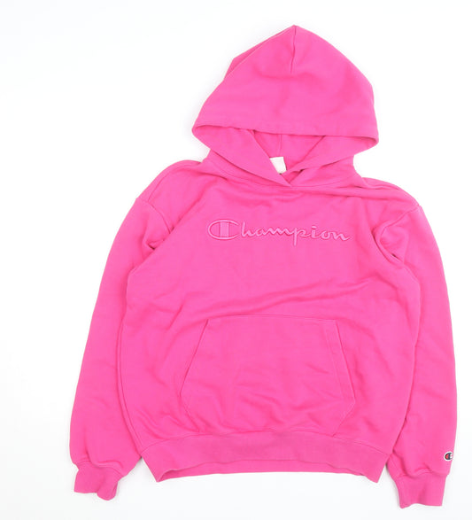 Champion Women's Pink Pullover Hoodie Large Cotton Blend Embroidered Logo
