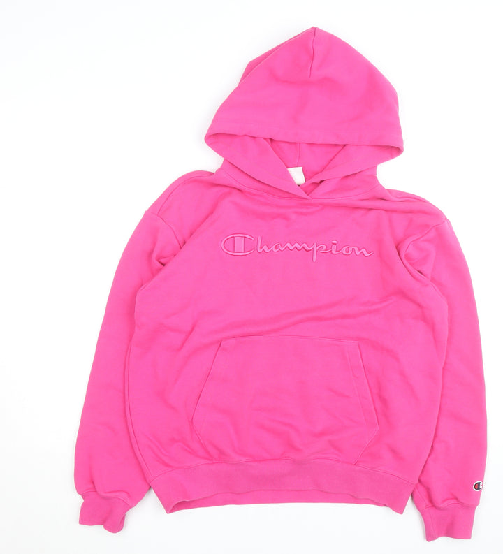 Champion Women's Pink Pullover Hoodie Large Cotton Blend Embroidered Logo