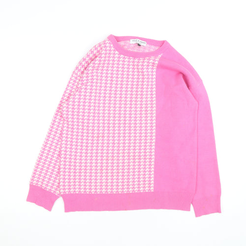 Kelly & Grace Women Pink Check Crew Neck Knit Jumper Size M