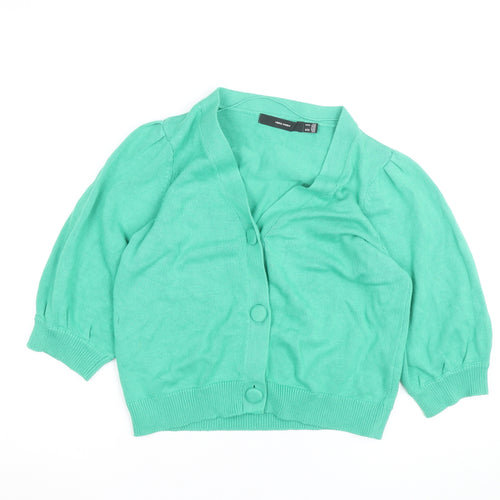 Vero Moda Women Green M Cardigan 3/4 Sleeve Button Front Knit