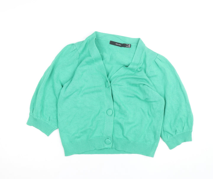 Vero Moda Women Green M Cardigan 3/4 Sleeve Button Front Knit