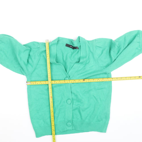 Vero Moda Women Green M Cardigan 3/4 Sleeve Button Front Knit