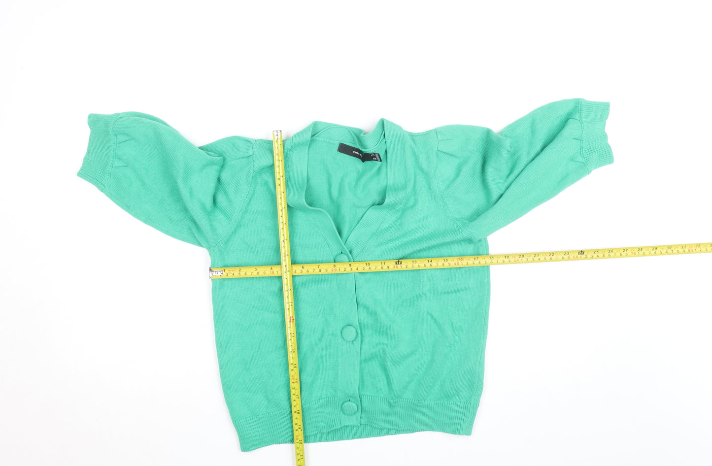 Vero Moda Women Green M Cardigan 3/4 Sleeve Button Front Knit