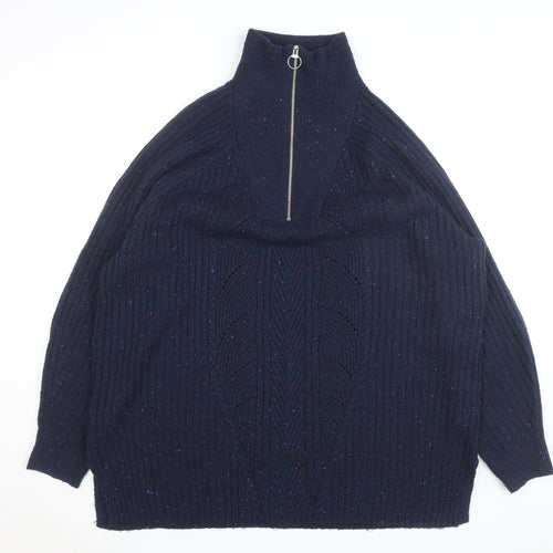 Marks and Spencer Men's Blue Half Zip Knit Jacket Size L