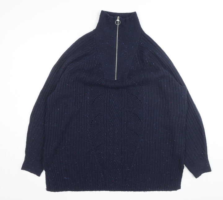 Marks and Spencer Men's Blue Half Zip Knit Jacket Size L