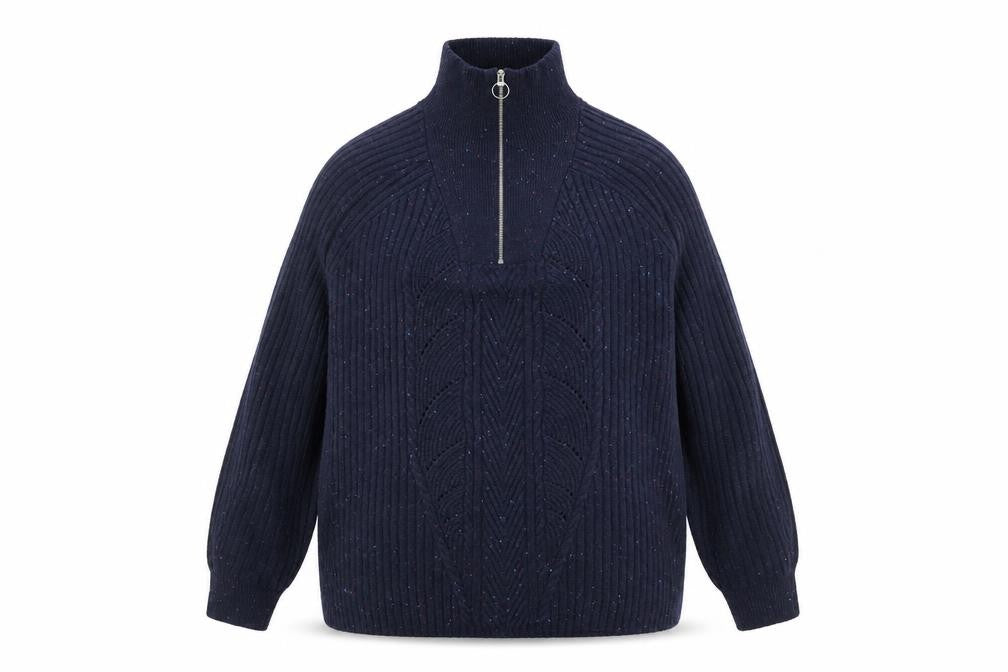 Front view of Marks & Spencer Men's Blue Half Zip Knit Jacket, size L
