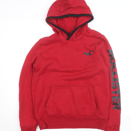 Hollister Women's Red Pullover Hoodie Medium Logo Print Casual