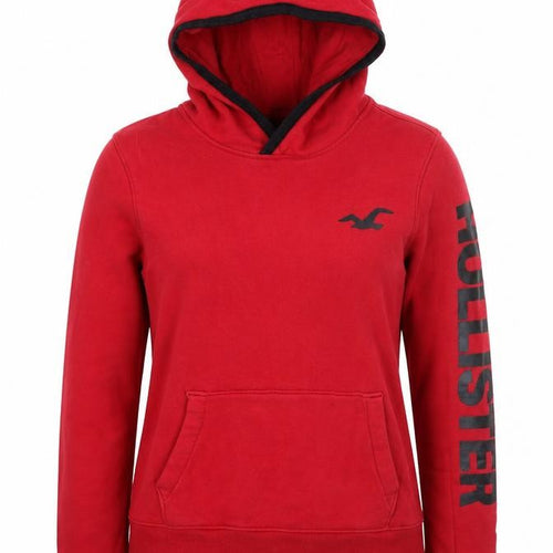 Hollister Women's Red Pullover Hoodie Medium Logo Print Casual