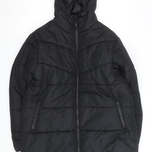 Crane Men's Black Puffer Jacket M Hooded Insulated Winter Coat