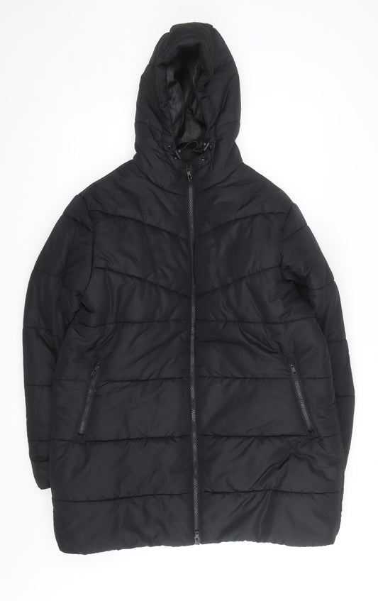 Crane Men's Black Puffer Jacket M Hooded Insulated Winter Coat