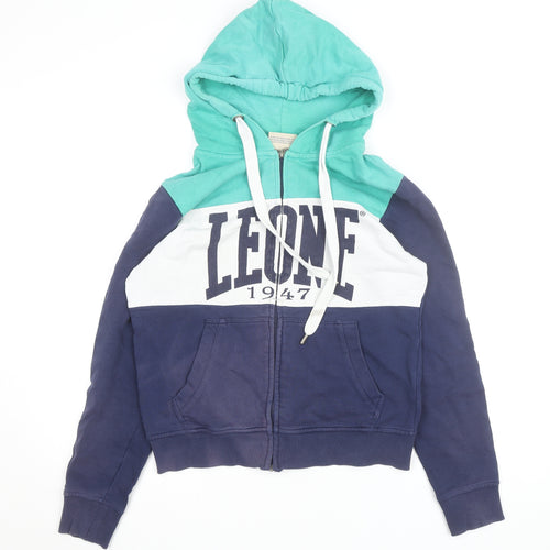 Leone 1947 Mens Blue XS Full Zip Hoodie Sports Logo Cotton
