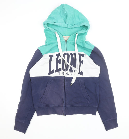 Leone 1947 Mens Blue XS Full Zip Hoodie Sports Logo Cotton