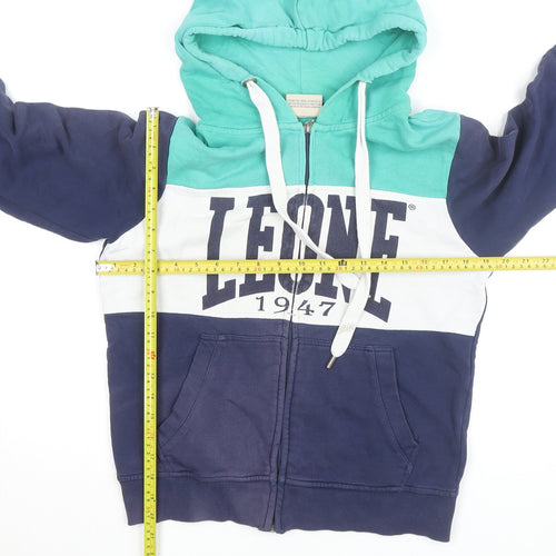 Leone 1947 Mens Blue XS Full Zip Hoodie Sports Logo Cotton