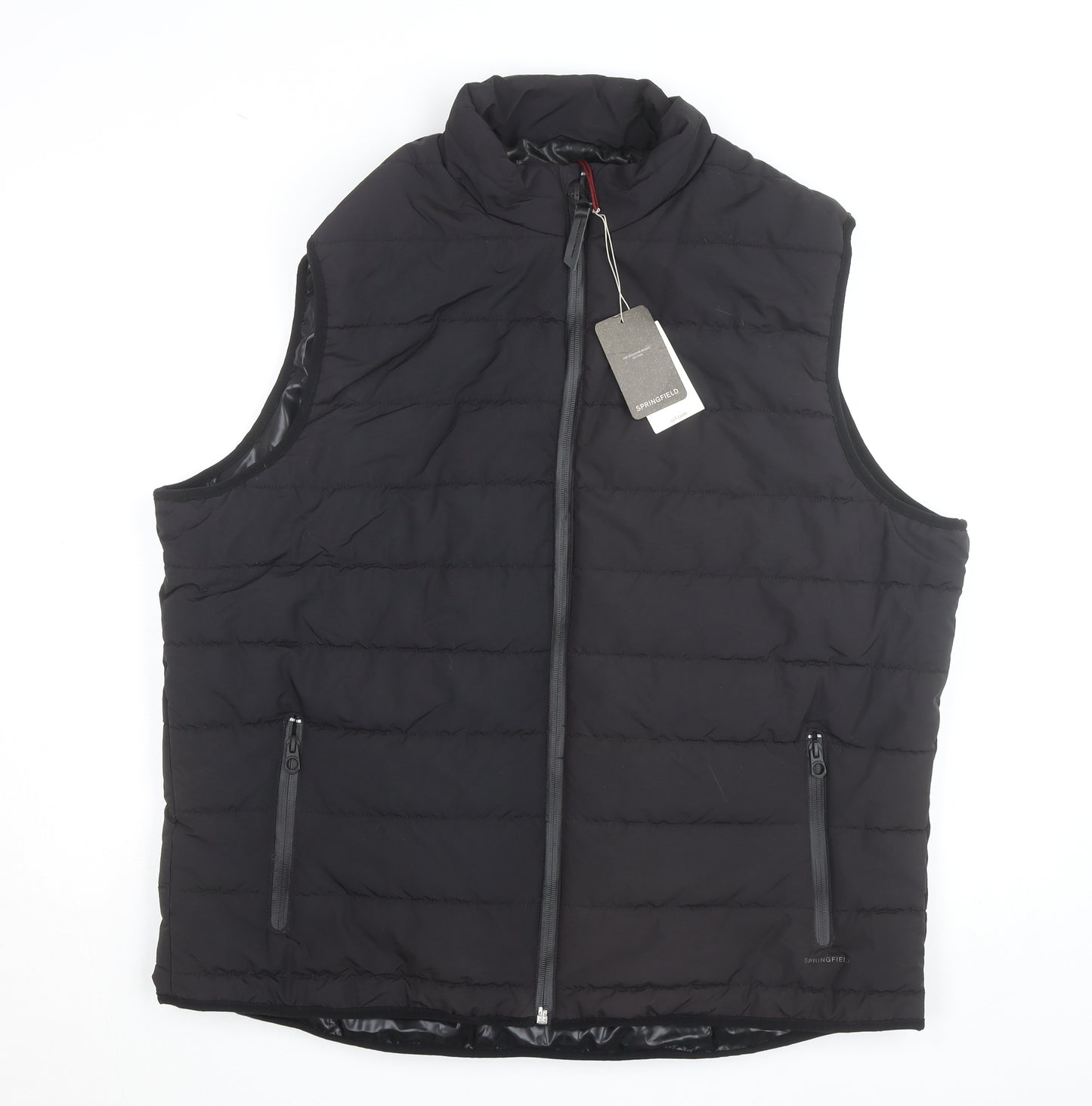 Springfield Men Black 2XL Puffer Gilet Waistcoat Polyester