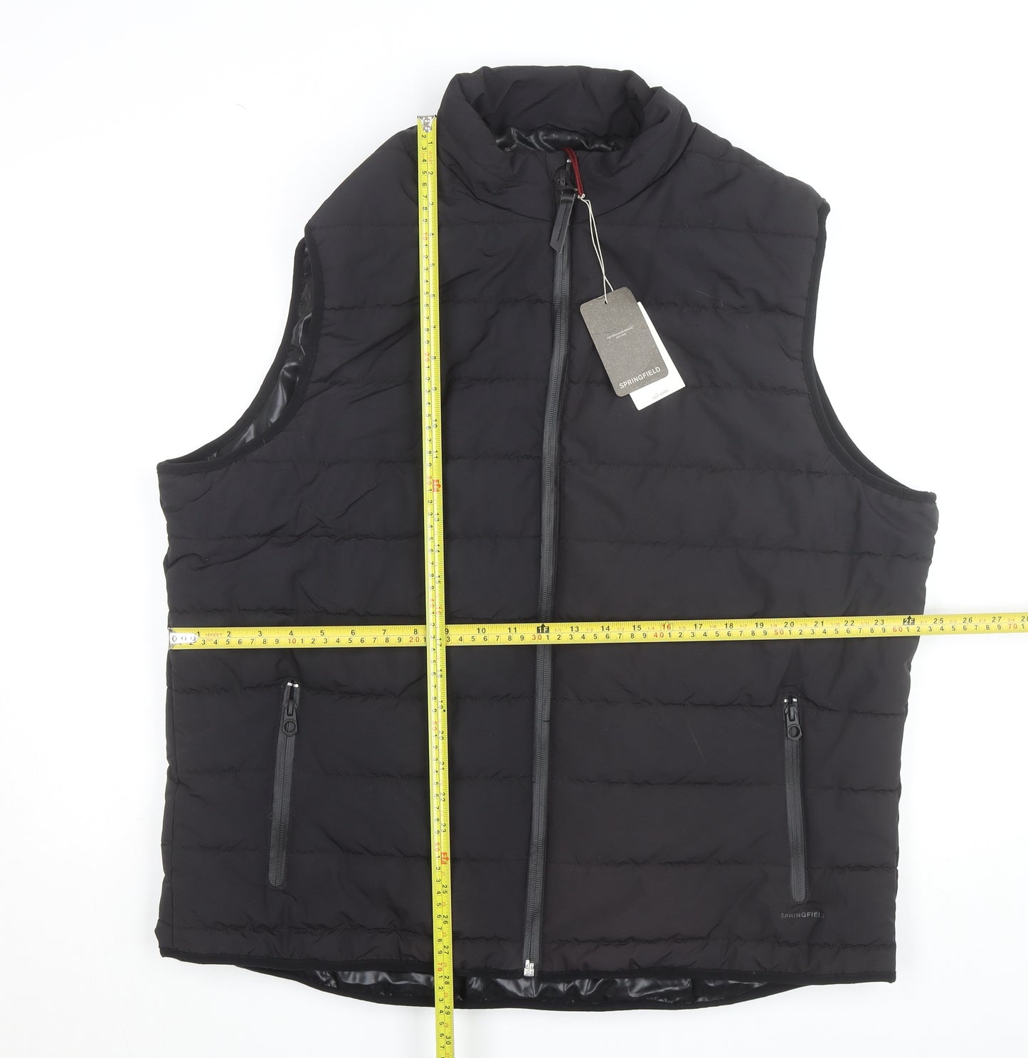 Springfield Men Black 2XL Puffer Gilet Waistcoat Polyester
