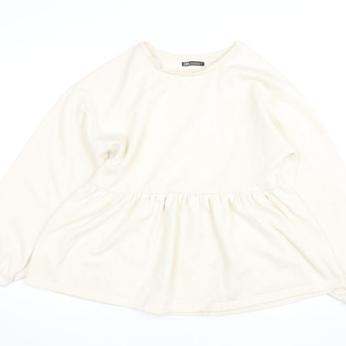 ZARA Women Ivory Fleece Long Sleeve Pullover Jumper Size 12