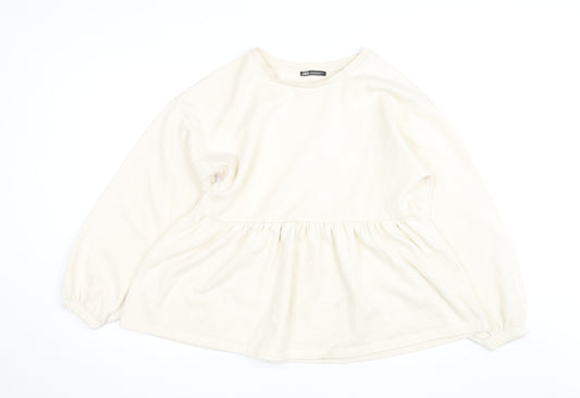 ZARA Women Ivory Fleece Long Sleeve Pullover Jumper Size 12