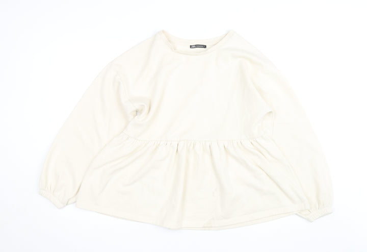 ZARA Women Ivory Fleece Long Sleeve Pullover Jumper Size 12