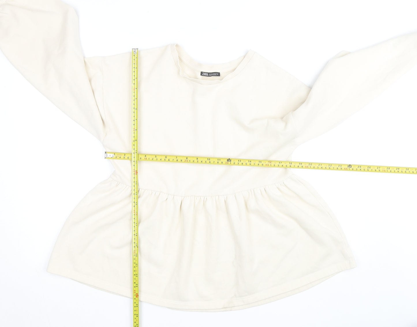 ZARA Women Ivory Fleece Long Sleeve Pullover Jumper Size 12