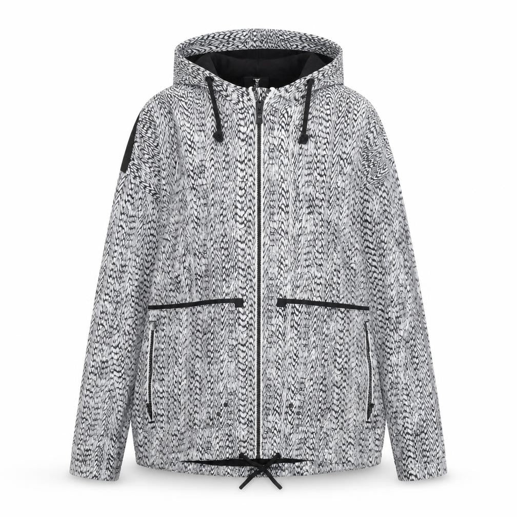 Front view of Dare 2b Women's Black Geometric Hooded Windbreaker Jacket UK 12