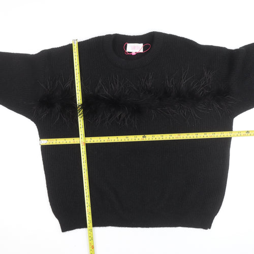 Savida Womens Black Feather Trim Pullover Jumper Size 14
