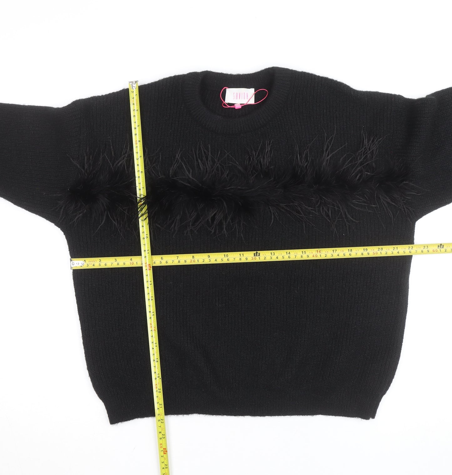 Savida Womens Black Feather Trim Pullover Jumper Size 14