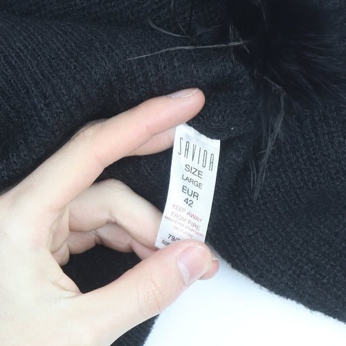 Savida Womens Black Feather Trim Pullover Jumper Size 14