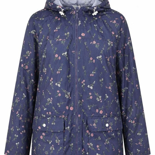 Annie De Langay Women's Blue Floral Hooded Rain Coat Jacket Size M