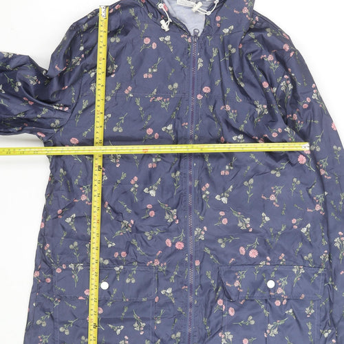 Annie De Langay Women's Blue Floral Hooded Rain Coat Jacket Size M