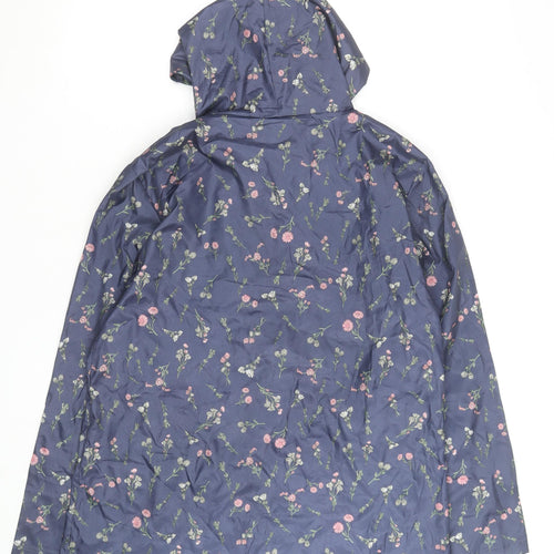 Annie De Langay Women's Blue Floral Hooded Rain Coat Jacket Size M