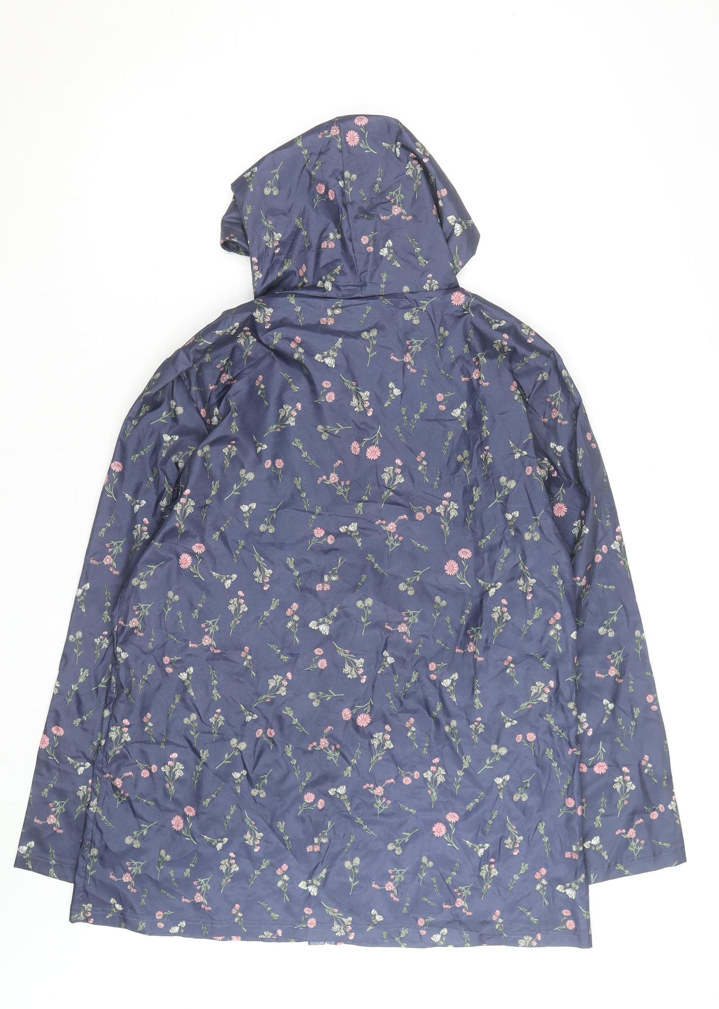 Annie De Langay Women's Blue Floral Hooded Rain Coat Jacket Size M
