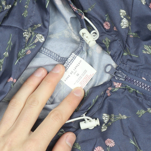 Annie De Langay Women's Blue Floral Hooded Rain Coat Jacket Size M