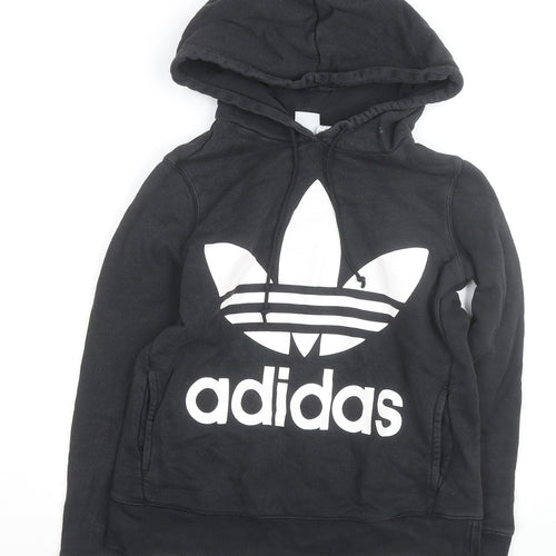 Adidas Women's Black XS Trefoil Pullover Hoodie Cotton Blend