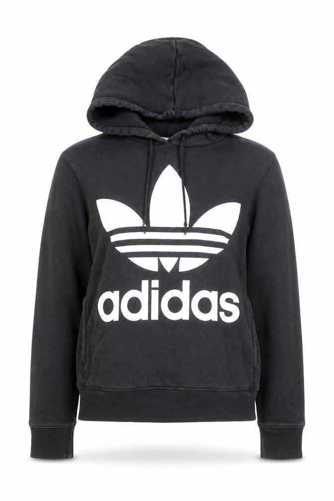 Front view of Adidas Women's Black XS Trefoil Pullover Hoodie Cotton Blend