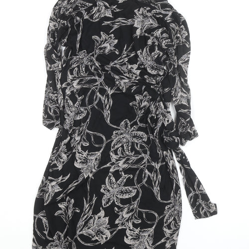 Wallis Petite Black Floral Wrap Dress Women’s Size 10 Knee Length