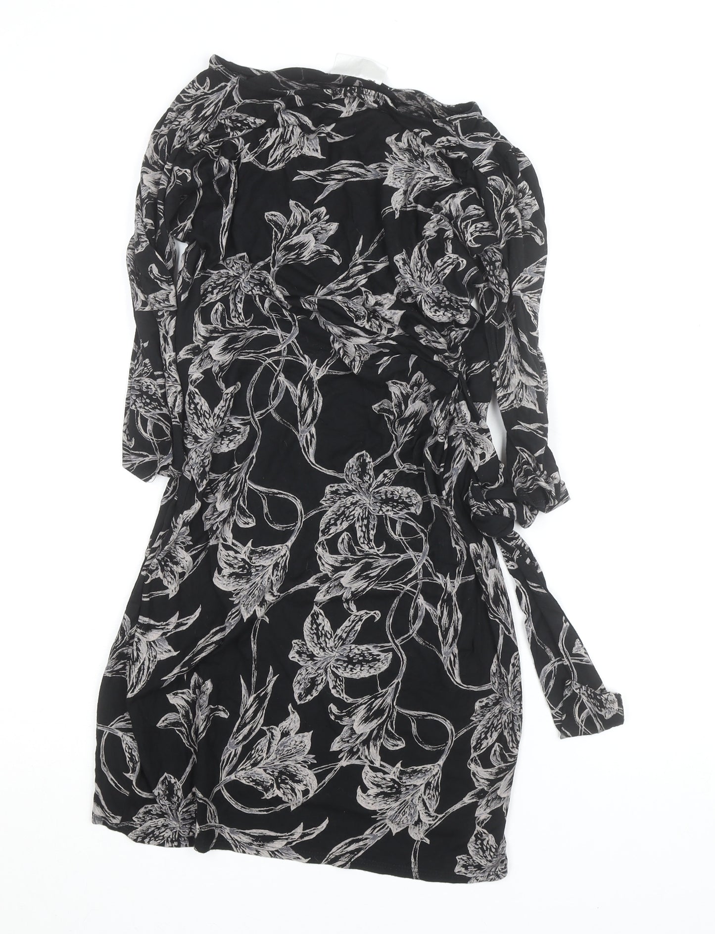 Wallis Petite Black Floral Wrap Dress Women’s Size 10 Knee Length